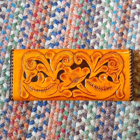 Handmade Tooled Leather Clutch Wallet - Picture 2 of 6